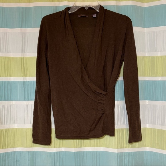Cullen Cashmere Sweater Faux Wrap Brown Sz Small - Picture 6 of 6